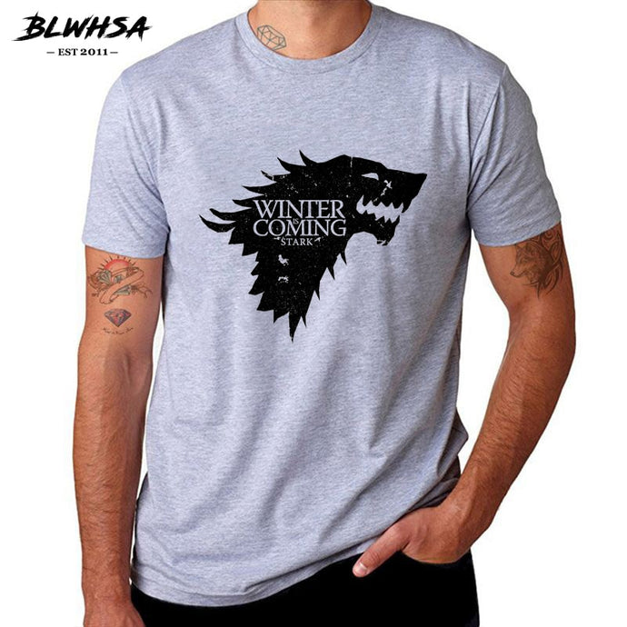 BLWHSA Game Of Thrones Print Winter Is Coming Stark Blood Wolf Men T Shirt
