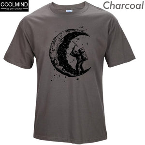 100% cotton digging the moon print casual mens o-neck t shirts