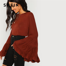 Load image into Gallery viewer, SHEIN Rust Workwear Elegant Tiered Flounce Bell Sleeve Ruffle Long Sleeve Solid Blouse Autumn Minimalist Women Tops And Blouses