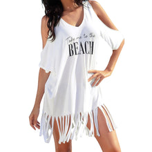 Load image into Gallery viewer, FEITONG casual 2018 ladies Party black White Summer Dress Womens Tassel Letters Print Baggy Beach Dress