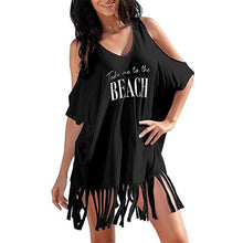 Load image into Gallery viewer, FEITONG casual 2018 ladies Party black White Summer Dress Womens Tassel Letters Print Baggy Beach Dress