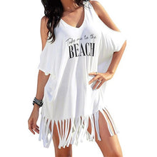Load image into Gallery viewer, FEITONG casual 2018 ladies Party black White Summer Dress Womens Tassel Letters Print Baggy Beach Dress