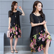 Load image into Gallery viewer, Summer Chiffon Dress 2019 Casual Short Sleeve O-Neck Floral Print Dresses Elegant Party Dress Plus Size Dress 5XL Women Clothing