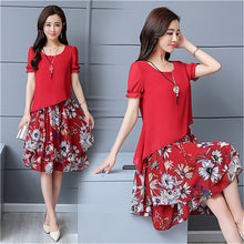 Load image into Gallery viewer, Summer Chiffon Dress 2019 Casual Short Sleeve O-Neck Floral Print Dresses Elegant Party Dress Plus Size Dress 5XL Women Clothing
