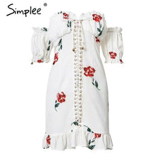 Load image into Gallery viewer, Simplee Sexy off shoulder print women dress Lace up ruffle summer short dresses Holiday beach female mini white vestidos 2019