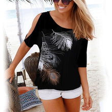 Load image into Gallery viewer, 2019 Summer Women Blouses Casual Short Sleeve Tops Tees Sexy Off Shoulder O-neck Feather Print Blouse Shirt Plus Size 5XL Blusas