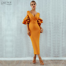 Load image into Gallery viewer, Adyce New Summer Women Club Dress Vestidos Verano 2019 Celebrity Party Dress Yellow Red Ruffle Butterfly Short Sleeve Midi Dress