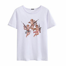 Load image into Gallery viewer, You Cant Sit with Us Three Angels Summer Women's Fashion Large Size Loose Harajuku Casual Fun Shirt Cartoon Letter Print tops