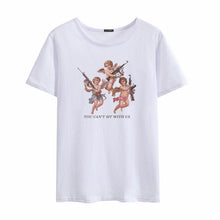 Load image into Gallery viewer, You Cant Sit with Us Three Angels Summer Women's Fashion Large Size Loose Harajuku Casual Fun Shirt Cartoon Letter Print tops