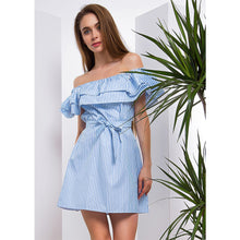 Load image into Gallery viewer, Sexy Slash Neck Mini Short Dress Sleevelee Slim Slash Mini Party Dresses Vestidos Women Solid Fashion Striped Straight Dresses