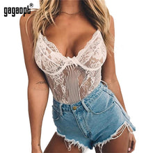 Load image into Gallery viewer, Gagaopt Sexy Bodysuit Women 2019 Bow Tie Floral Embroidery Hollow Out Lace Bodysuit Black White Jumpsuit Summer Overalls