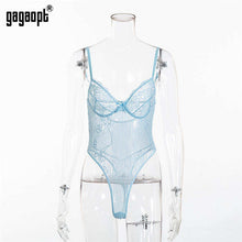 Load image into Gallery viewer, Gagaopt Sexy Bodysuit Women 2019 Bow Tie Floral Embroidery Hollow Out Lace Bodysuit Black White Jumpsuit Summer Overalls