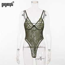 Load image into Gallery viewer, Gagaopt Sexy Bodysuit Women 2019 Bow Tie Floral Embroidery Hollow Out Lace Bodysuit Black White Jumpsuit Summer Overalls