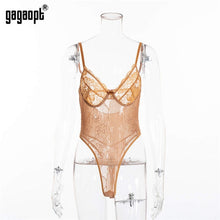 Load image into Gallery viewer, Gagaopt Sexy Bodysuit Women 2019 Bow Tie Floral Embroidery Hollow Out Lace Bodysuit Black White Jumpsuit Summer Overalls
