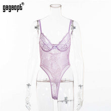 Load image into Gallery viewer, Gagaopt Sexy Bodysuit Women 2019 Bow Tie Floral Embroidery Hollow Out Lace Bodysuit Black White Jumpsuit Summer Overalls