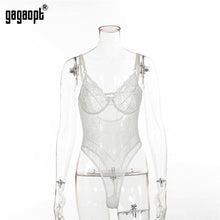 Load image into Gallery viewer, Gagaopt Sexy Bodysuit Women 2019 Bow Tie Floral Embroidery Hollow Out Lace Bodysuit Black White Jumpsuit Summer Overalls