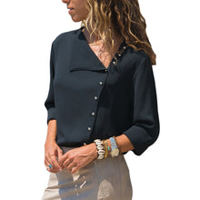 Load image into Gallery viewer, Chiffon Blouse 2019 Fashion Long Sleeve Women Blouses and Tops Skew Collar Solid Office Shirt Casual Tops Blusas Chemise Femme