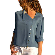 Load image into Gallery viewer, Chiffon Blouse 2019 Fashion Long Sleeve Women Blouses and Tops Skew Collar Solid Office Shirt Casual Tops Blusas Chemise Femme