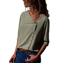 Load image into Gallery viewer, Chiffon Blouse 2019 Fashion Long Sleeve Women Blouses and Tops Skew Collar Solid Office Shirt Casual Tops Blusas Chemise Femme