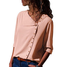 Load image into Gallery viewer, Chiffon Blouse 2019 Fashion Long Sleeve Women Blouses and Tops Skew Collar Solid Office Shirt Casual Tops Blusas Chemise Femme