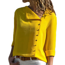 Load image into Gallery viewer, Chiffon Blouse 2019 Fashion Long Sleeve Women Blouses and Tops Skew Collar Solid Office Shirt Casual Tops Blusas Chemise Femme