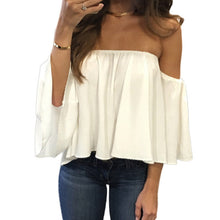 Load image into Gallery viewer, Stylish Women Off Shoulder Casual Blouse Shirt Tops Strapless Pure Color Bell Puff Sleeve Tops