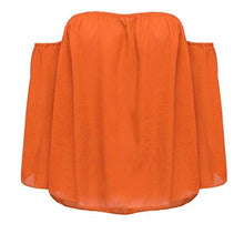 Load image into Gallery viewer, Stylish Women Off Shoulder Casual Blouse Shirt Tops Strapless Pure Color Bell Puff Sleeve Tops