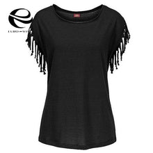 Load image into Gallery viewer, Plus Size 5XL Women Tops and Blouse 2019 Summer Top Female Casual Loose Tassel Cotton Blouse Short Sleeve Solid O-neck Shirts