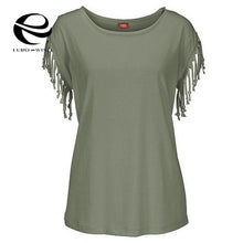 Load image into Gallery viewer, Plus Size 5XL Women Tops and Blouse 2019 Summer Top Female Casual Loose Tassel Cotton Blouse Short Sleeve Solid O-neck Shirts