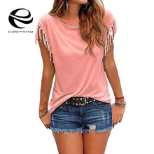 Load image into Gallery viewer, Plus Size 5XL Women Tops and Blouse 2019 Summer Top Female Casual Loose Tassel Cotton Blouse Short Sleeve Solid O-neck Shirts