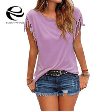 Load image into Gallery viewer, Plus Size 5XL Women Tops and Blouse 2019 Summer Top Female Casual Loose Tassel Cotton Blouse Short Sleeve Solid O-neck Shirts