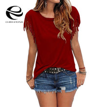 Load image into Gallery viewer, Plus Size 5XL Women Tops and Blouse 2019 Summer Top Female Casual Loose Tassel Cotton Blouse Short Sleeve Solid O-neck Shirts