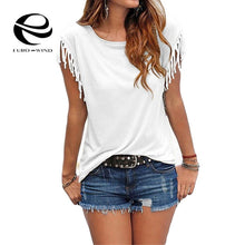 Load image into Gallery viewer, Plus Size 5XL Women Tops and Blouse 2019 Summer Top Female Casual Loose Tassel Cotton Blouse Short Sleeve Solid O-neck Shirts