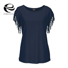 Load image into Gallery viewer, Plus Size 5XL Women Tops and Blouse 2019 Summer Top Female Casual Loose Tassel Cotton Blouse Short Sleeve Solid O-neck Shirts