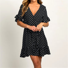 Load image into Gallery viewer, Summer Chiffon Dress 2019 Boho Style Beach Dress Fashion Short Sleeve V-neck Polka Dot A-line Party Dress Sundress Vestidos
