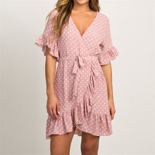 Load image into Gallery viewer, Summer Chiffon Dress 2019 Boho Style Beach Dress Fashion Short Sleeve V-neck Polka Dot A-line Party Dress Sundress Vestidos