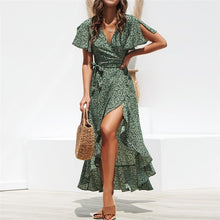 Load image into Gallery viewer, Long Chiffon Dress 2019 Summer Boho Style Floral Print Maxi Beach Dress Sexy Side Split Elegant Party Dress Sundress Vestidos
