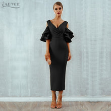 Load image into Gallery viewer, Adyce New Summer Women Club Dress Vestidos Verano 2019 Celebrity Party Dress Yellow Red Ruffle Butterfly Short Sleeve Midi Dress