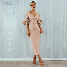 Load image into Gallery viewer, Adyce New Summer Women Club Dress Vestidos Verano 2019 Celebrity Party Dress Yellow Red Ruffle Butterfly Short Sleeve Midi Dress
