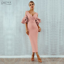 Load image into Gallery viewer, Adyce New Summer Women Club Dress Vestidos Verano 2019 Celebrity Party Dress Yellow Red Ruffle Butterfly Short Sleeve Midi Dress