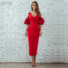 Load image into Gallery viewer, Adyce New Summer Women Club Dress Vestidos Verano 2019 Celebrity Party Dress Yellow Red Ruffle Butterfly Short Sleeve Midi Dress