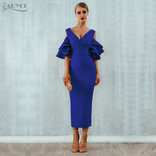 Load image into Gallery viewer, Adyce New Summer Women Club Dress Vestidos Verano 2019 Celebrity Party Dress Yellow Red Ruffle Butterfly Short Sleeve Midi Dress