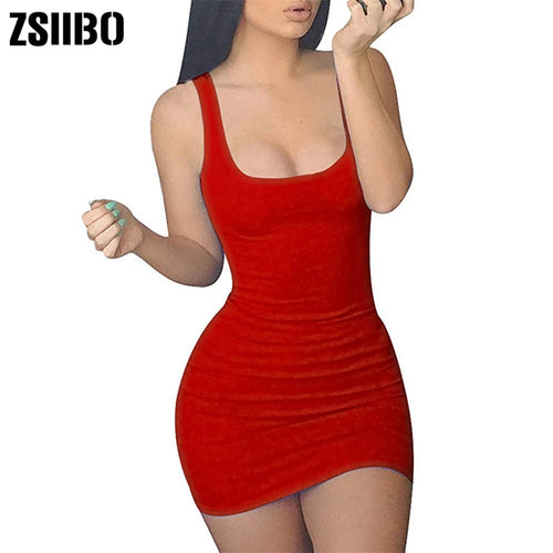 ZSIIBO Women's Casual Summer Sleeveless Mini Sexy Bodycon Tank Club Dress low neck drop shipping