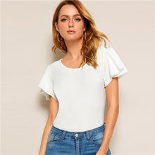 Load image into Gallery viewer, Sheinside Elegant Square Neck Flounce Sleeve Blouse Women 2019 Summer Solid Trim Blouses Ladies Casual Short Sleeve Top