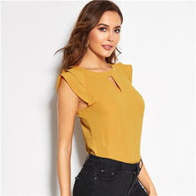 Load image into Gallery viewer, Sheinside Solid Cut Out Keyhole Back Elegant Blouse Cap Sleeve Women Tops 2019 Office Ladies OL Workwear Summer Blouses