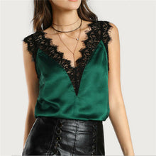 Load image into Gallery viewer, New 2018 Summer Women Loose Fashion Lace Deep V Sleeveless Spliced Cotton V Back Casual Tops Blouse Shirt