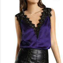 Load image into Gallery viewer, New 2018 Summer Women Loose Fashion Lace Deep V Sleeveless Spliced Cotton V Back Casual Tops Blouse Shirt