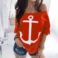Load image into Gallery viewer, Lipswag Women Sexy Off Shoulder Blouses Summer Slash Neck Batwing Sleeve Blouses shirt Casual Loose print White Blusa Tops 5XL