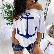 Load image into Gallery viewer, Lipswag Women Sexy Off Shoulder Blouses Summer Slash Neck Batwing Sleeve Blouses shirt Casual Loose print White Blusa Tops 5XL