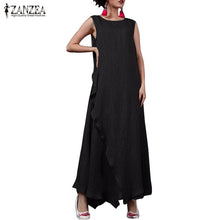 Load image into Gallery viewer, 2019 Plus Size ZANZEA Summer Sleeveless Long Maxi Dress Women Casual O Neck Ruffled Loose Dresses Fashion Solid Split Sundress